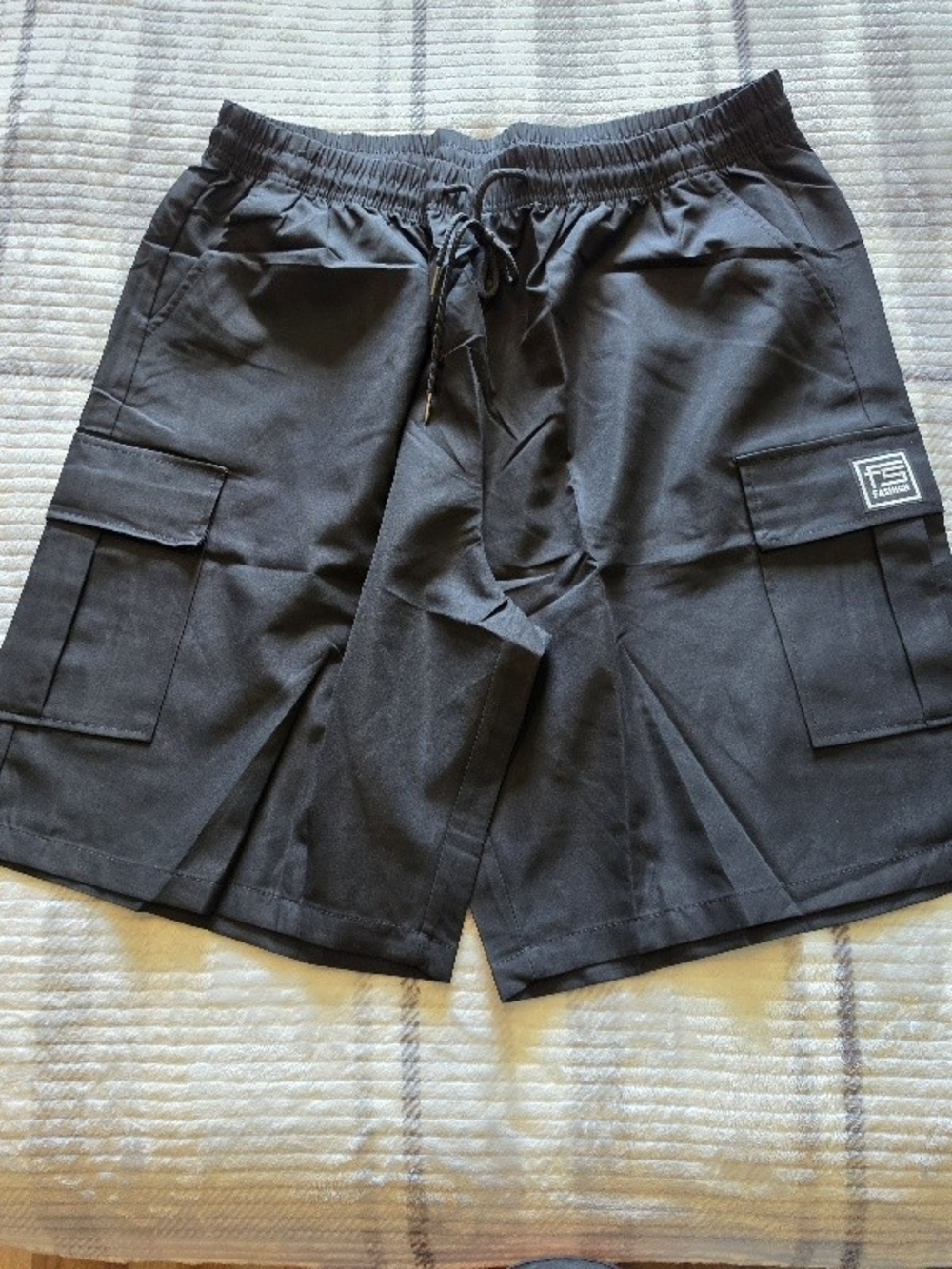 Black Cargo Shorts with Drawstring Waist